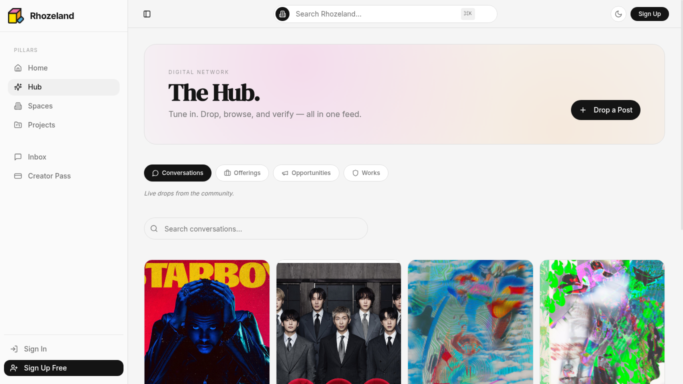 Rhozeland Creator OS — The Hub