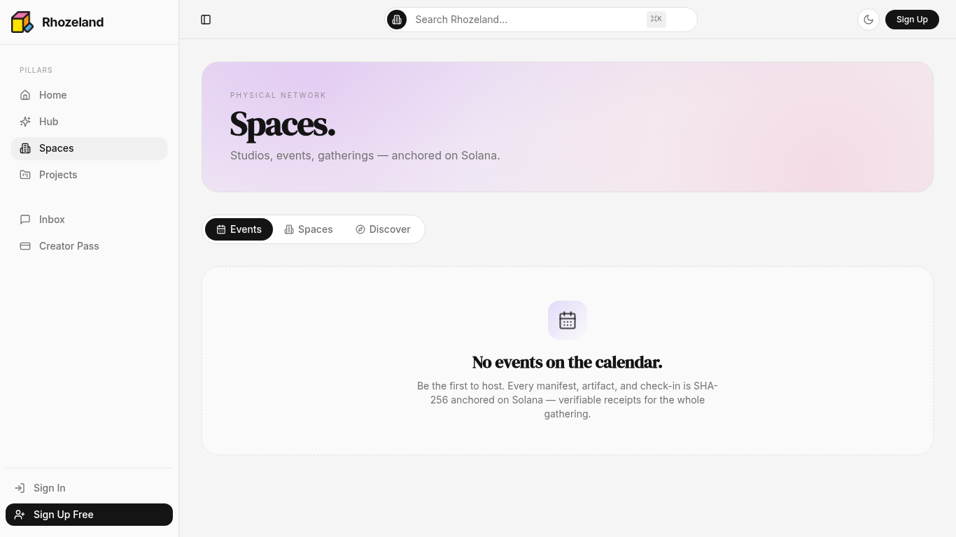 Rhozeland Creator OS — Spaces